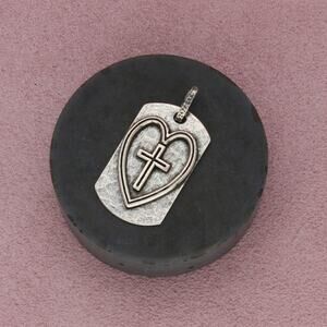 sterling silver hammered cross heart dog tag pendant
